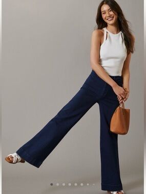 Anthropologie Pilcro The Skipper High Rise Wide Leg Trousers in Blue size 27